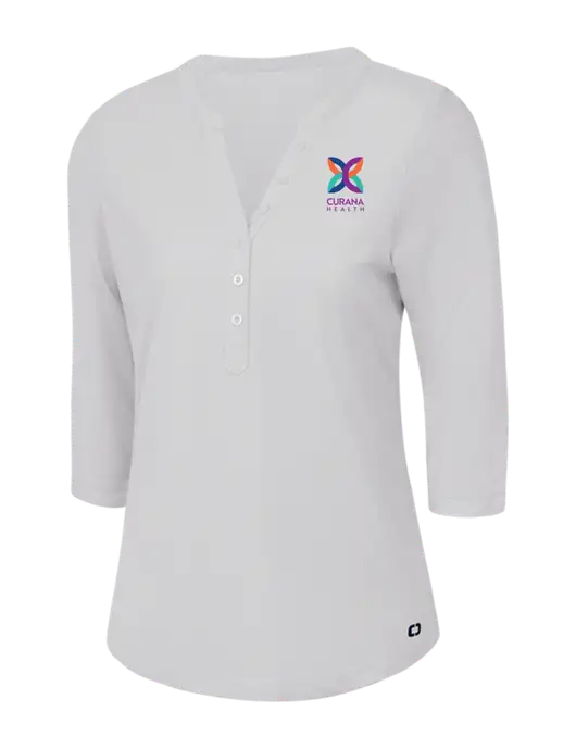 OGIO Bright White Jewel Henley w/Curana Health Logo