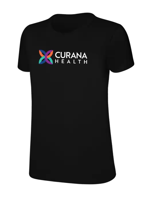 Womens Ring Spun Jet Black 4.5 oz T-Shirt w/Curana Health Logo