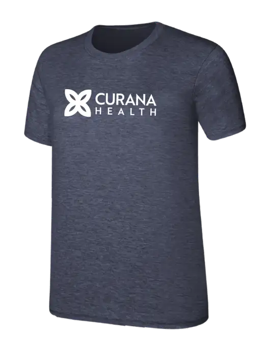 Womens Ring Spun Heather Navy 4.5 oz T-Shirt w/Curana Health Logo