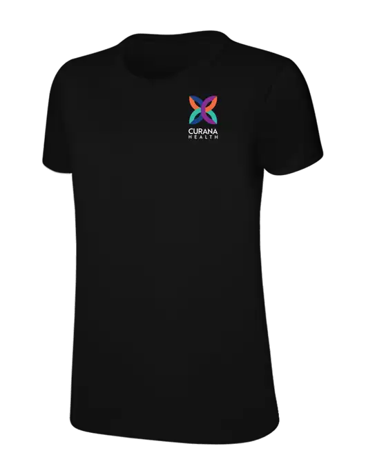 Womens Ring Spun Jet Black 4.5 oz T-Shirt w/Curana Health Logo