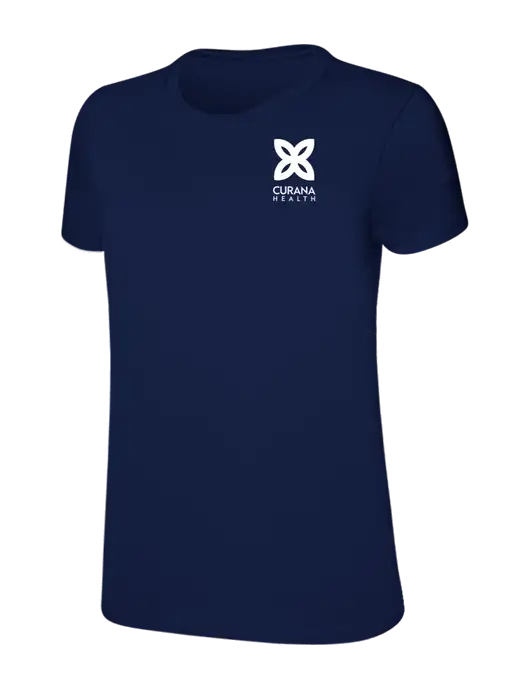 Womens Ring Spun Navy 4.5 oz T-Shirt w/Curana Health Logo