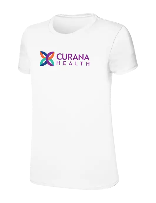 Womens Ring Spun White 4.5 oz T-Shirt w/Curana Health Logo