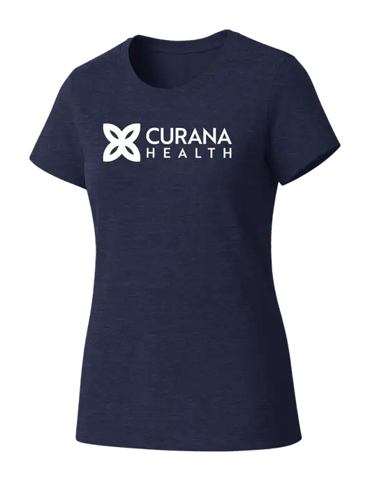 Womens Seriously Soft Heathered Navy T-Shirt w/Curana Health Logo