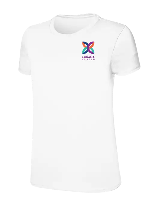 Womens Ring Spun White 4.5 oz T-Shirt w/Curana Health Logo