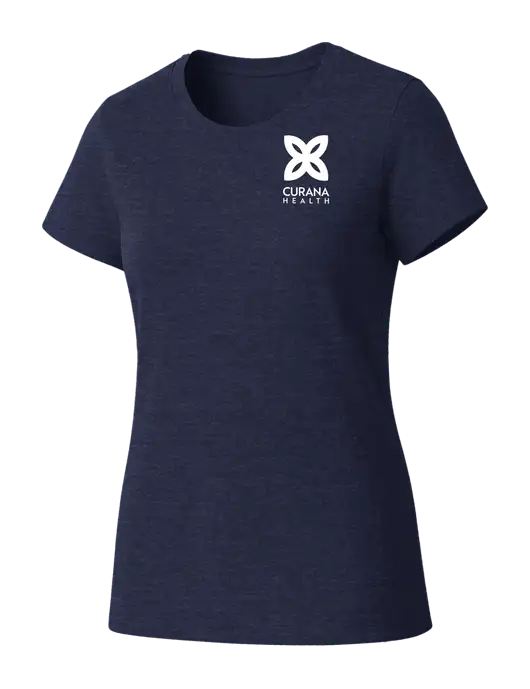 Womens Seriously Soft Heathered Navy T-Shirt w/Curana Health Logo