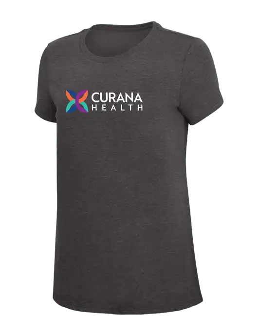 Womens Simply Soft Heather Charcoal 4.5oz  Poly/Combed Ring Spun Cotton T-Shirt w/Curana Health Logo