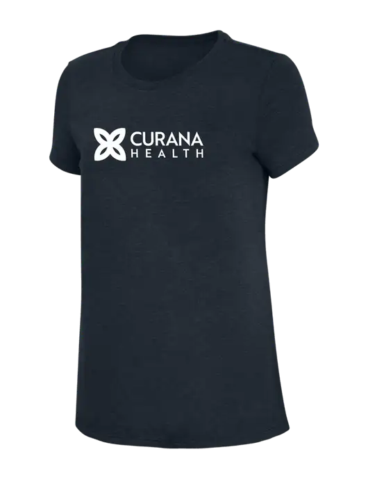 Womens Simply Soft Navy 4.5oz Poly/Combed Ring Spun Cotton T-Shirt w/Curana Health Logo