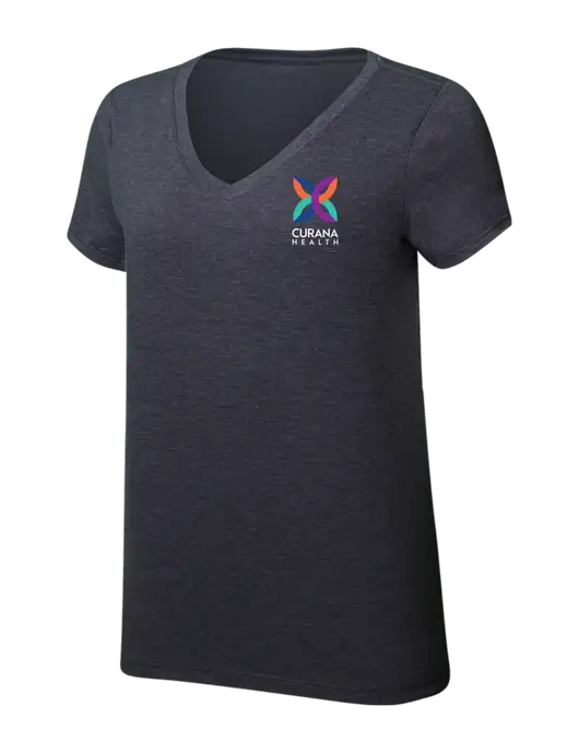 Womens Simply Soft V-Neck Heather Charcoal 4.5oz  Poly/Combed Ring Spun Cotton T-Shirt w/Curana Health Logo