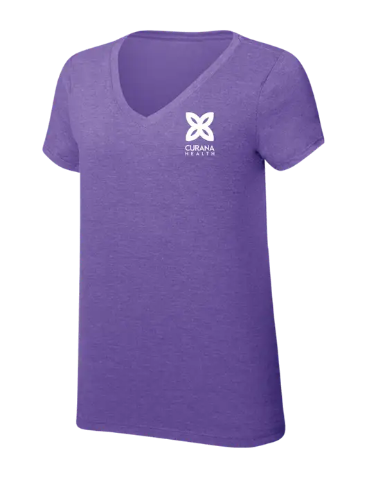 Womens Simply Soft V-Neck Purple Frost 4.5oz  Poly/Combed Ring Spun Cotton T-Shirt w/Curana Health Logo