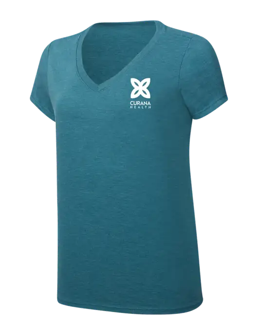 Womens Simply Soft V-Neck Heather Teal 4.5oz  Poly/Combed Ring Spun Cotton T-Shirt w/Curana Health Logo