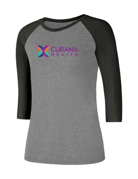 Womens Simply Soft 3/4 Sleeve Black Frost/Grey Frost Ring Spun Cotton T-Shirt w/Curana Health Logo