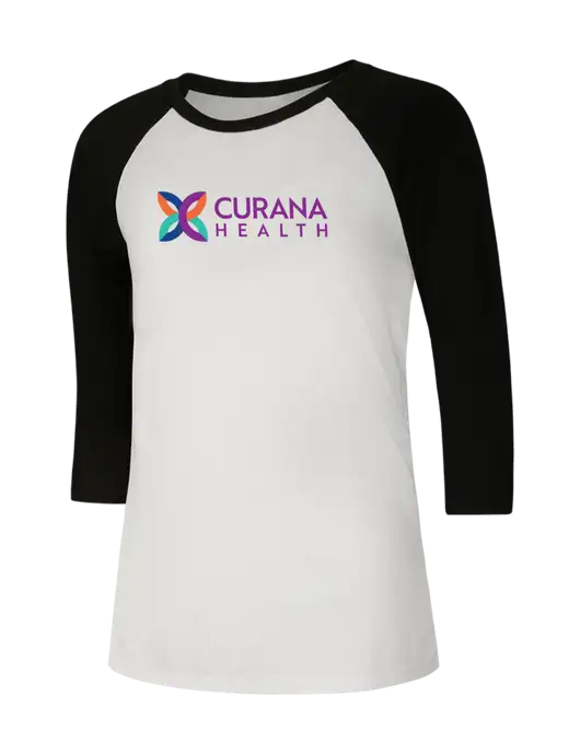 Womens Simply Soft 3/4 Sleeve Black/White Ring Spun Cotton T-Shirt w/Curana Health Logo