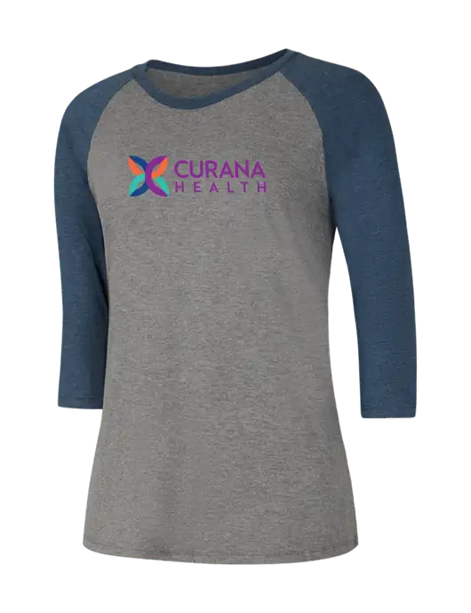 Womens Simply Soft 3/4 Sleeve Navy Frost/Grey Frost Ring Spun Cotton T-Shirt w/Curana Health Logo