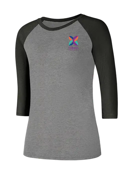 Womens Simply Soft 3/4 Sleeve Black Frost/Grey Frost Ring Spun Cotton T-Shirt w/Curana Health Logo
