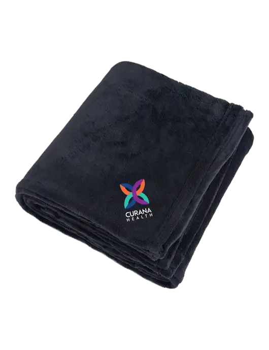 Oversized Deep Black Ultra Plush Blanket w/Curana Health Logo