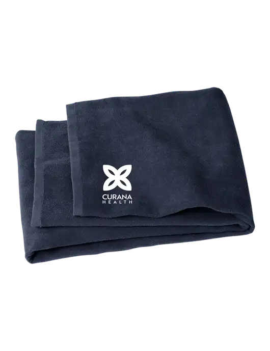 Navy Beach Towel w/Curana Health Logo