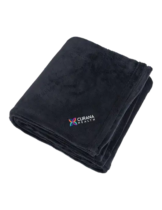 Oversized Deep Black Ultra Plush Blanket w/Curana Health Logo