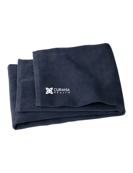 Navy Beach Towel w/Curana Health Logo
