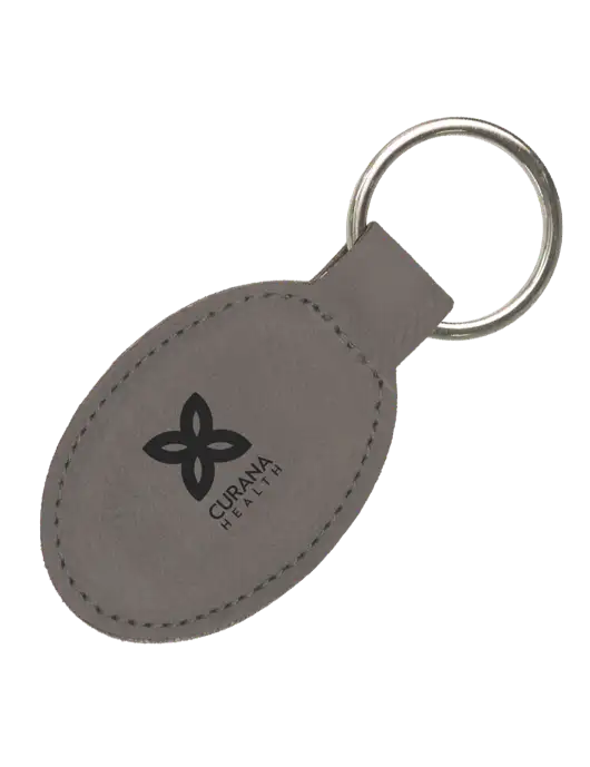 Grey Leatherette Oval Keychain w/Curana Health Logo