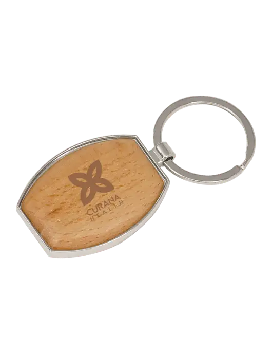 Wood & Silver Oval Keychain w/Curana Health Logo