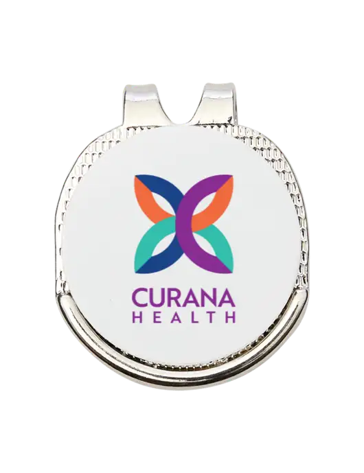 Antique Silver Hat Clip w/Golf Ball Marker w/Curana Health Logo
