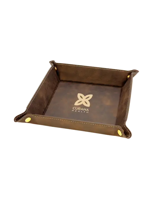 Rustic Leatherette Valet Tray, 6 x 6 w/Curana Health Logo