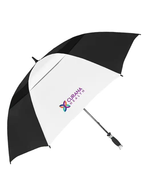 Black/White Vented Typhoon Tamer Golf Umbrella w/Curana Health Logo
