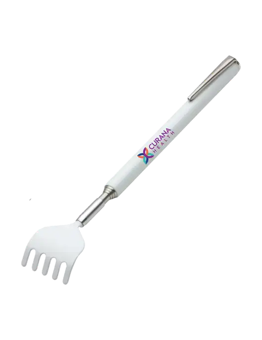 Telescopic White Back Scratcher w/Curana Health Logo