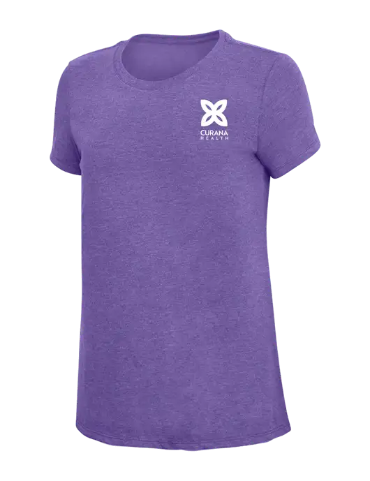 Womens Simply Soft Purple Frost 4.5oz  Poly/Combed Ring Spun Cotton T-Shirt w/Curana Health Logo