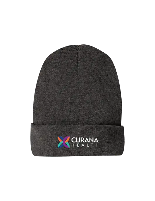 Recycled Charcoal Heather Beanie w/Curana Health Logo