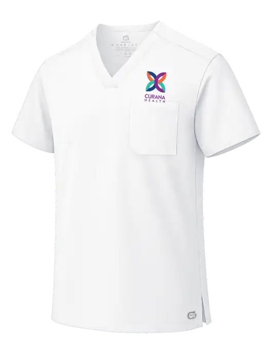 Wink White Unisex WorkFlex Chest Pocket V-Neck Top  w/Curana Health Logo