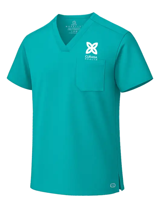 Wink Teal Blue Unisex WorkFlex Chest Pocket V-Neck Top  w/Curana Health Logo
