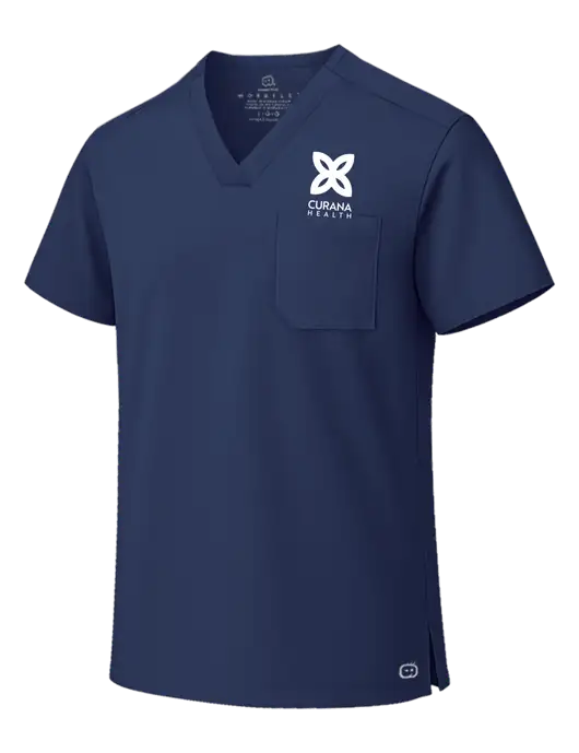 Wink Navy Unisex WorkFlex Chest Pocket V-Neck Top  w/Curana Health Logo