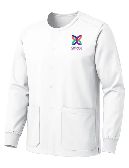 Wink White Unisex WorkFlex Snap-Front Scrub Jacket w/Curana Health Logo