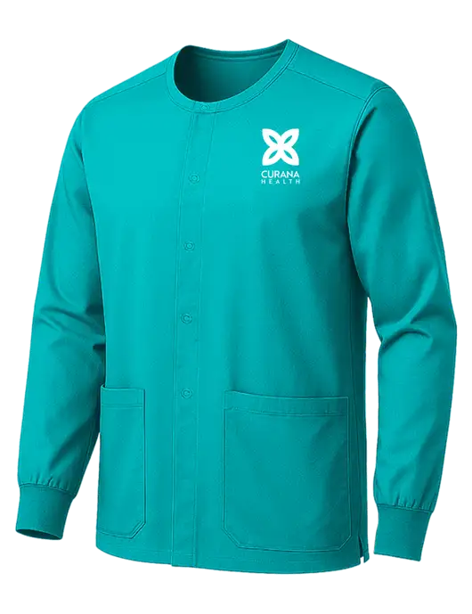 Wink Teal Blue Unisex WorkFlex Snap-Front Scrub Jacket w/Curana Health Logo