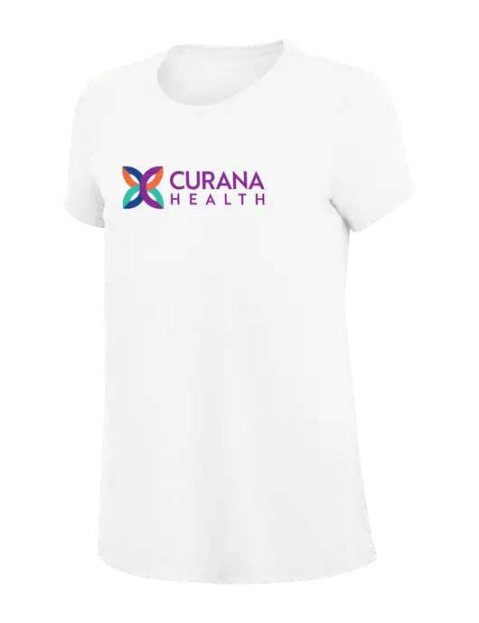 Womens Simply Soft White 4.5oz Poly/Combed Ring Spun Cotton T-Shirt
 w/Curana Health Logo