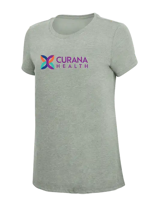 Womens Simply Soft Heathered Light Grey 4.5oz Poly/Combed Ring Spun Cotton T-Shirt w/Curana Health Logo
