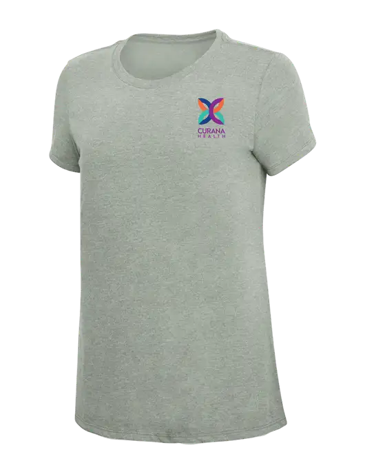 Womens Simply Soft Heathered Light Grey 4.5oz Poly/Combed Ring Spun Cotton T-Shirt w/Curana Health Logo