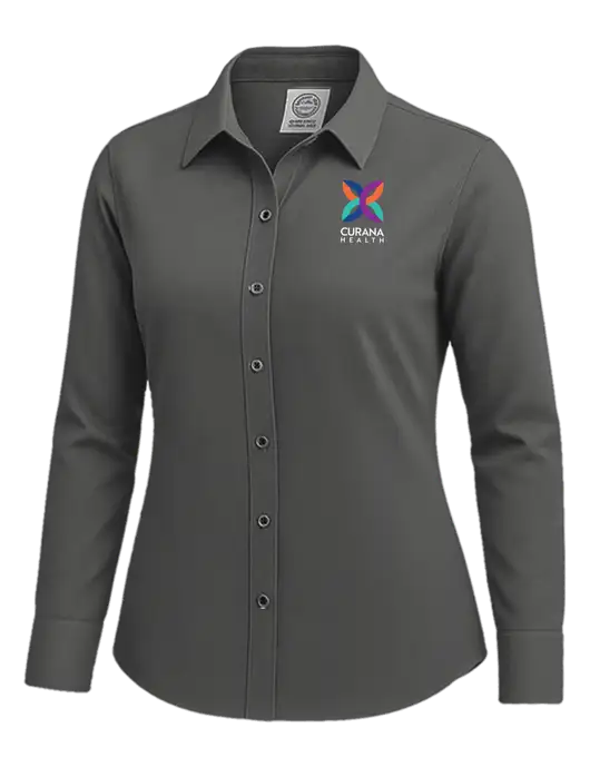 Brooks Brothers Womens Dark Grey Wrinkle-Free Stretch Nailhead Shirt w/Curana Health Logo