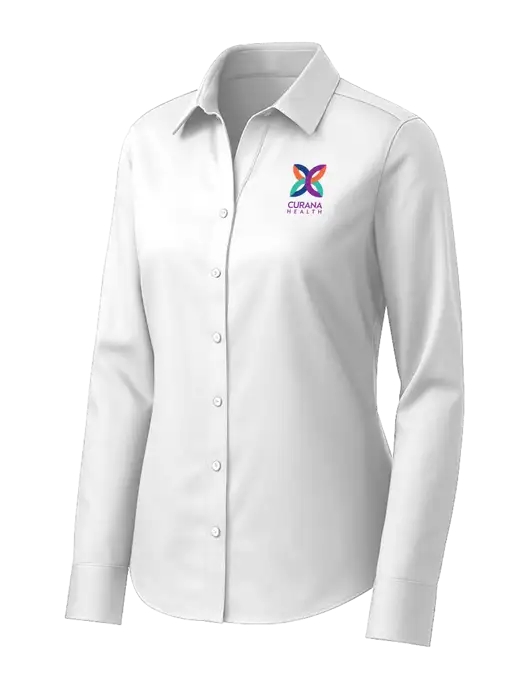 Brooks Brothers Womens White Wrinkle-Free Stretch Pinpoint Shirt w/Curana Health Logo