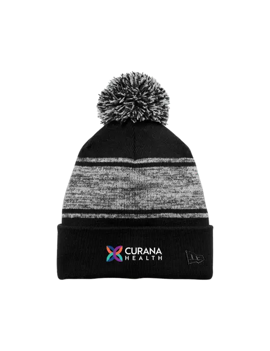 New Era Black/Charcoal Knit Chilled Pom Beanie w/Curana Health Logo