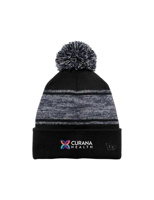 New Era Black/Navy Knit Chilled Pom Beanie w/Curana Health Logo