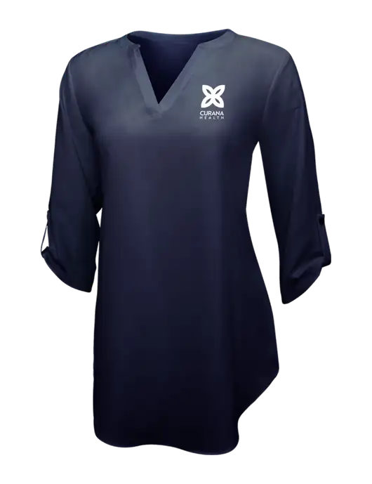 Navy Womens 3/4 Sleeve Tunic Blouse w/Curana Health Logo