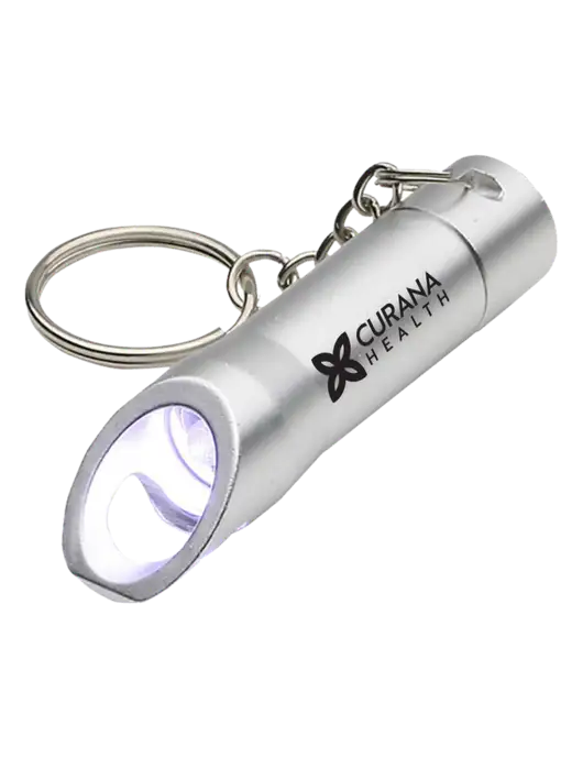 Silver Pocket LED Flashlight with Bottle Opener & Keychain w/Curana Health Logo