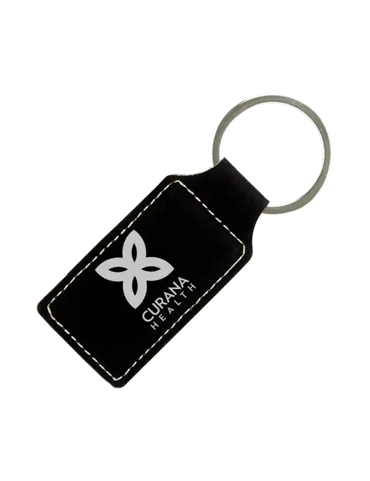 Black Laserable Leatherette Rectangle Keychain w/Curana Health Logo