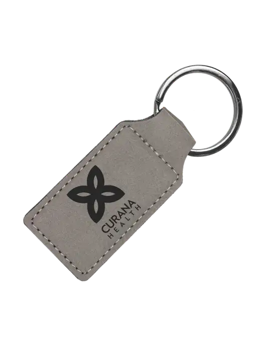 Grey Laserable Leatherette Rectangle Keychain w/Curana Health Logo