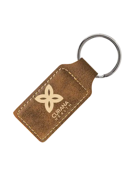 Rustic Laserable Leatherette Rectangle Keychain w/Curana Health Logo