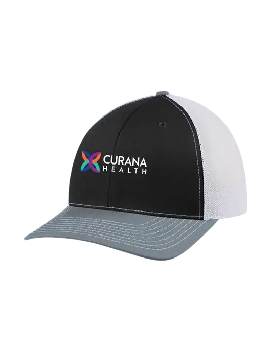 Richardson Adjustable Snapback Original 112 Trucker Cap Black/Light Heather Grey/White Mesh w/Curana Health Logo