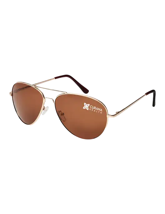 Aviator Coffee Brown with Gold Sunglasses  w/Curana Health Logo