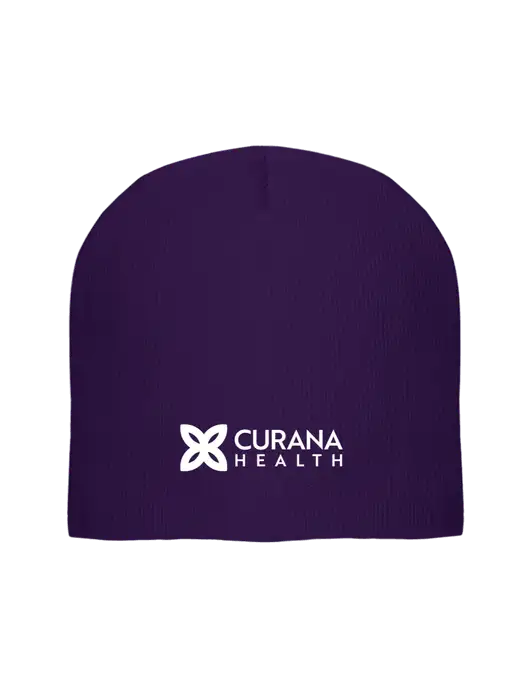 Solid Purple Element Knit Beanie w/Curana Health Logo
